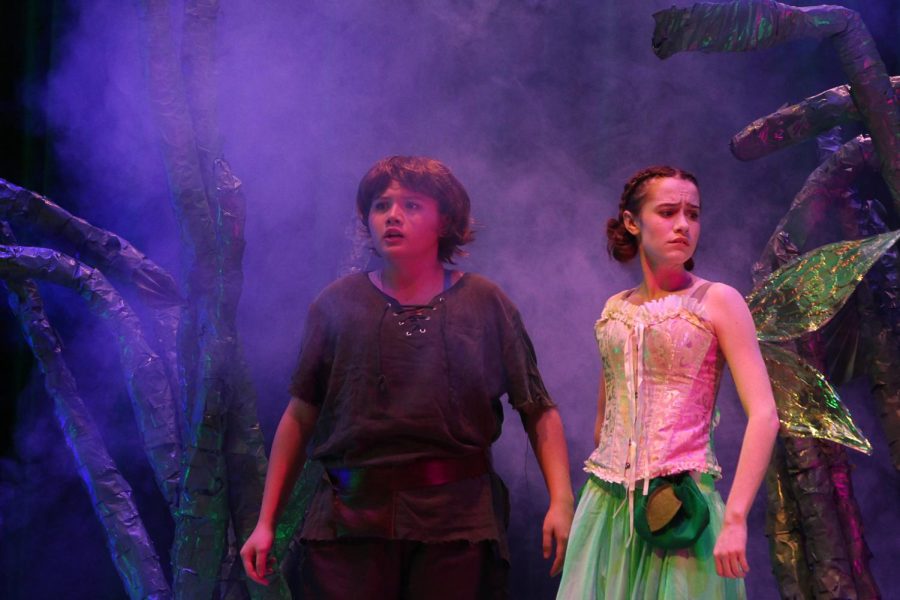 Senior Audrey Coulombe portrays Peter and junior Maisy Gustaveson stars as Tinker Bell in Melissa Theatres rendition of The Lost Boy. The UIL district one act play contest will be held March 5 at the Melissa Arts Center. The first play starts at 10 a.m. with Melissa performing at approximately 3:30 p.m.
