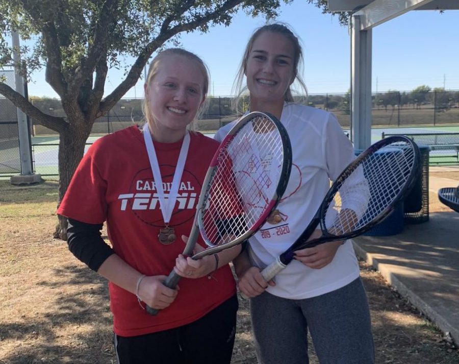 JV girls tennis doubles team wins third place at Denton Braswell tournament.