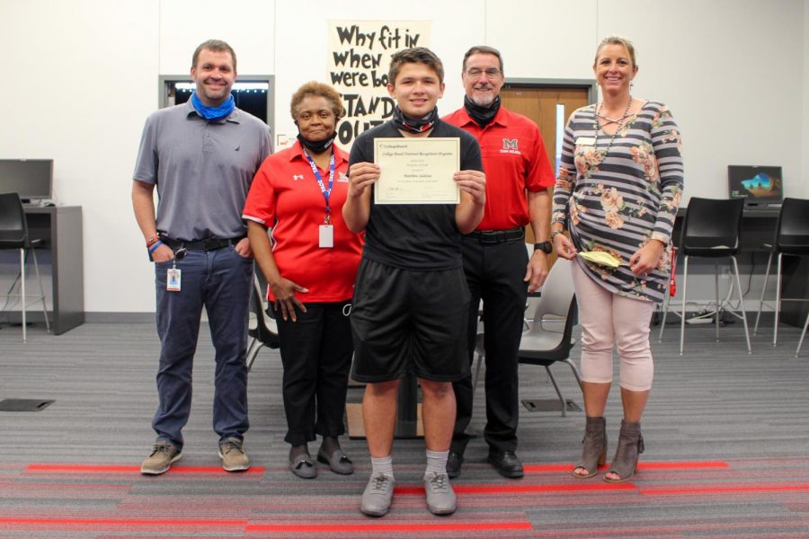 Front: Matthew Saldana; Back, left to right: Todd Pennington, Dean of Students; Ruth Kyle, counselor (N-Z); Kenneth Wooten, Principal; Stacy Needham, Asst. Principal.