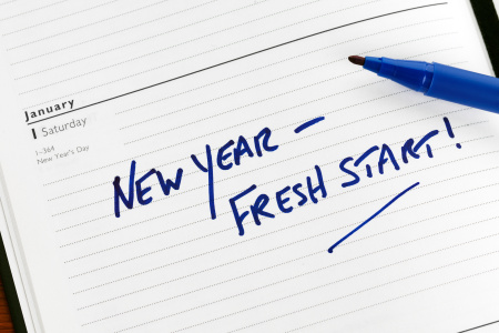 New Year resolution marked in a diary for 01 January