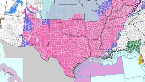 The entire state of Texas under a winter weather warning
