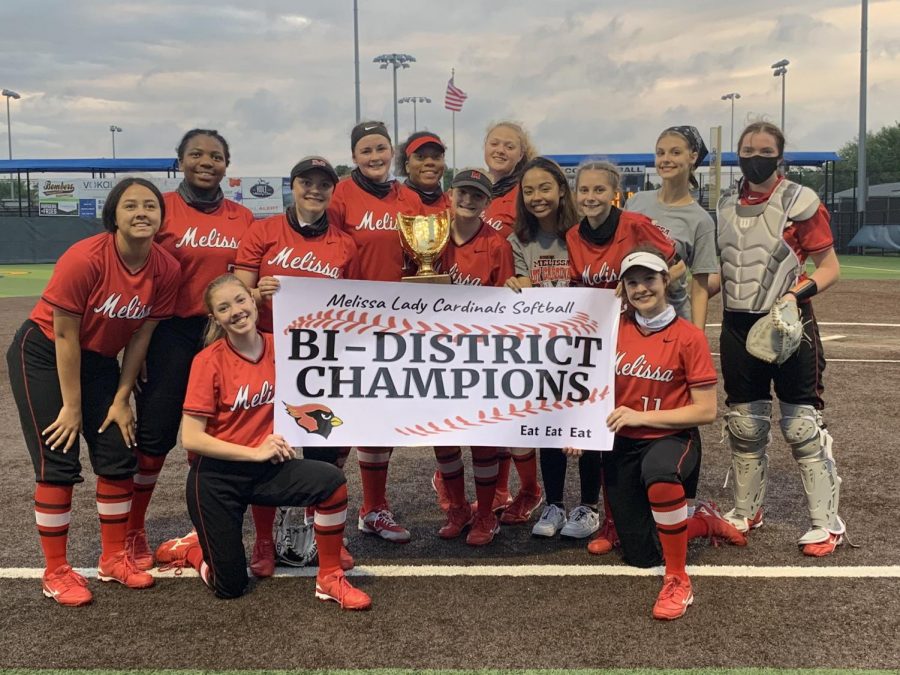 The Lady Cards celebrate their 4A Region 2 Bi-District victory. They defeated Ranchview (Irving, TX) 22-0 on April 29. Now they will advance to the area round.
