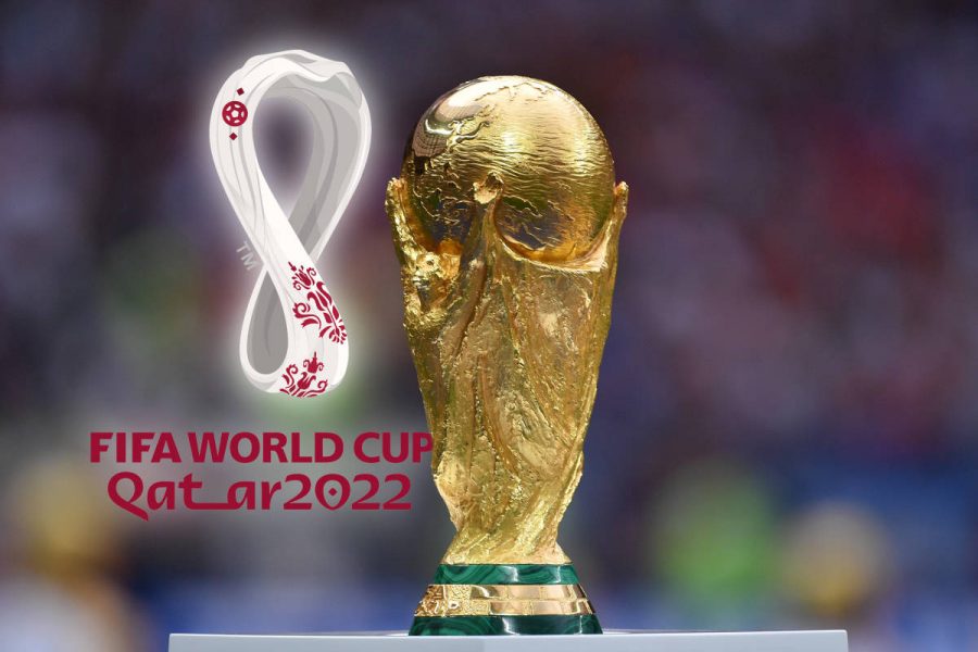 The official logo for the FIFA World Cup Qatar 2022 alongside the World Cup trophy is revealed.