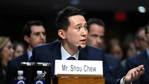 TikToks CEO, Shou Zi Chew, testifies at a congressional hearing on Jan. 31. 